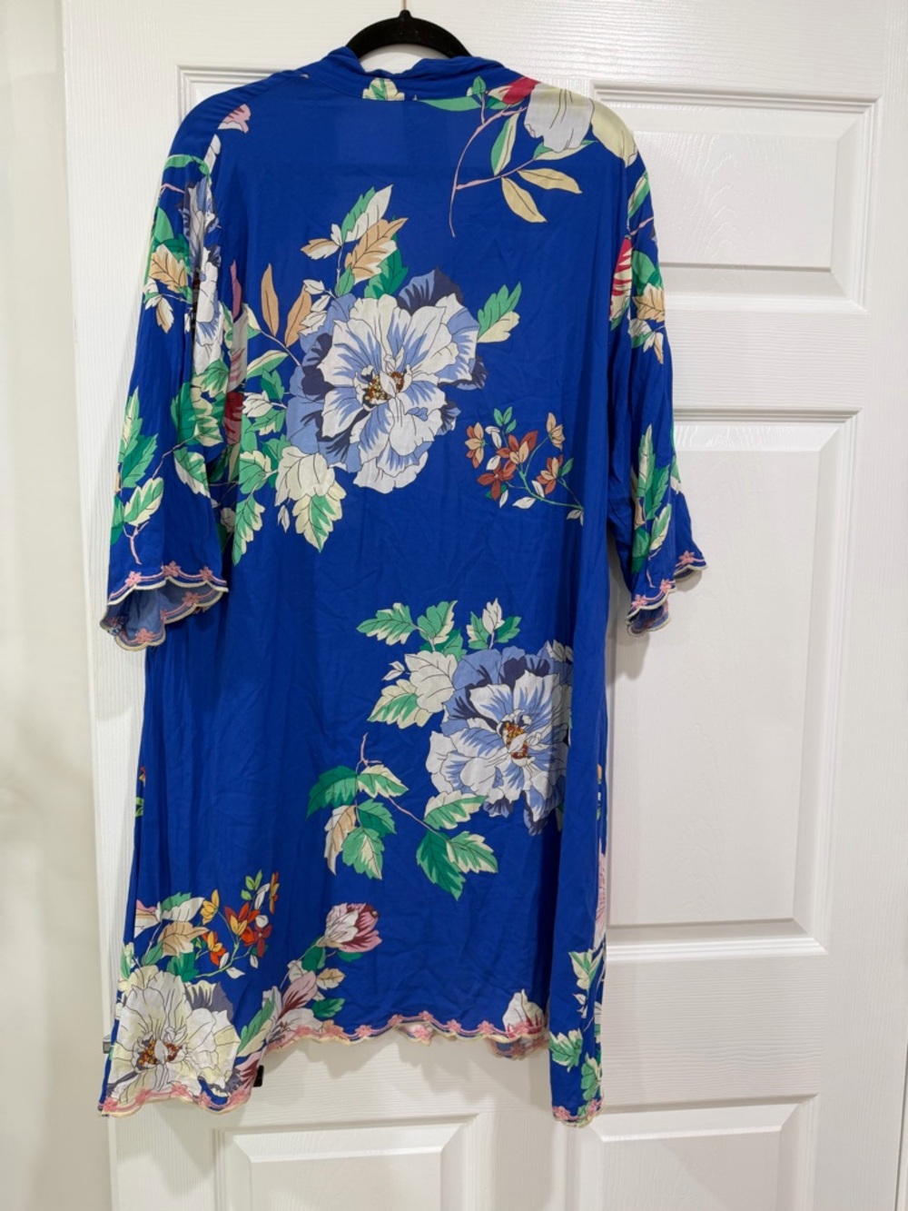 Johnny Was Cobalt Blue Floral Midi Dress with Cream & Pink Blooms Size XL - Picture 6 of 7